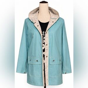 Vintage 80s Reversible turquoise and hearts raincoat. M